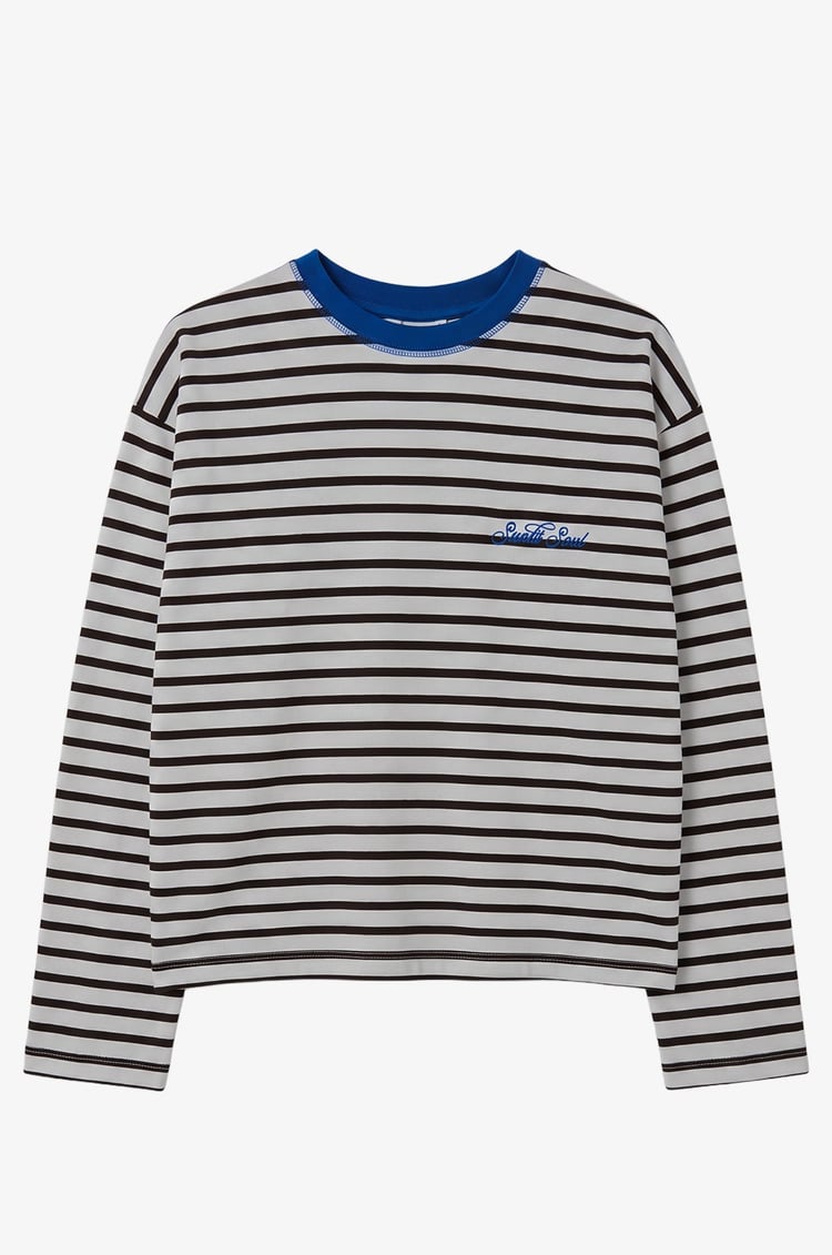Beyaz Sunlit Soul Baskılı Çizgili Sweatshirt