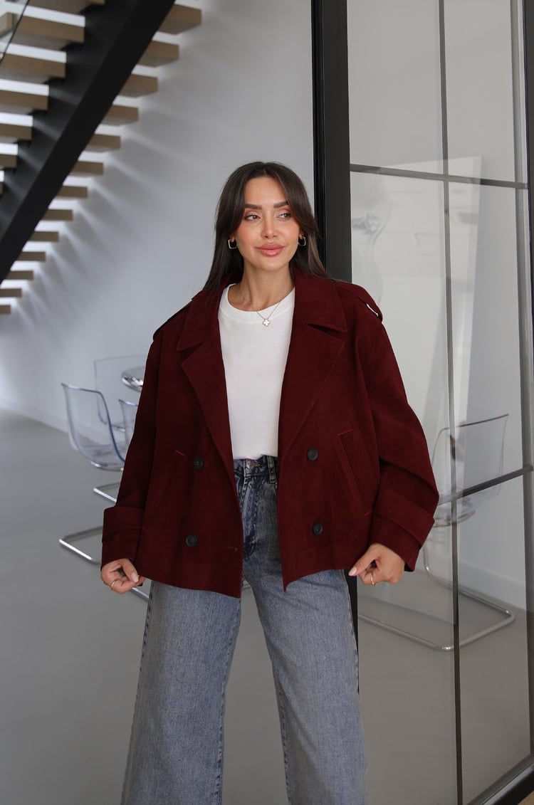 Bordo Loom Kısa Süet Ceket