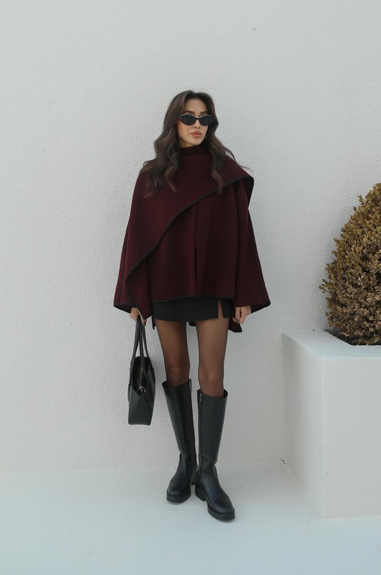 Bordo Panço Görünümlü Ceket