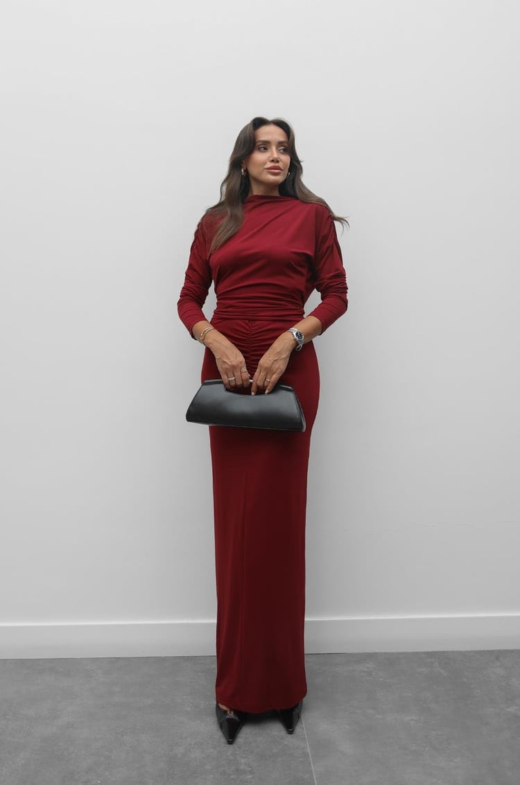 Bordo Sırt Dekolteli Modal Takım