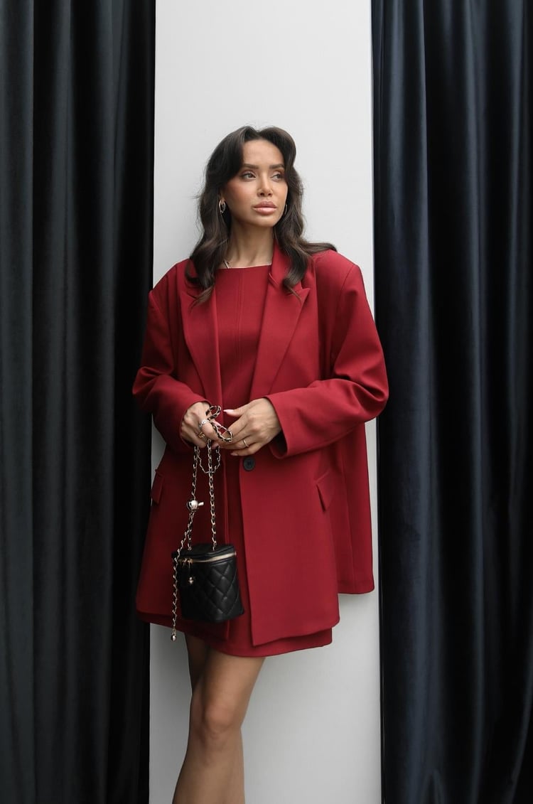 Bordo Tek Düğmeli Blazer Ceket