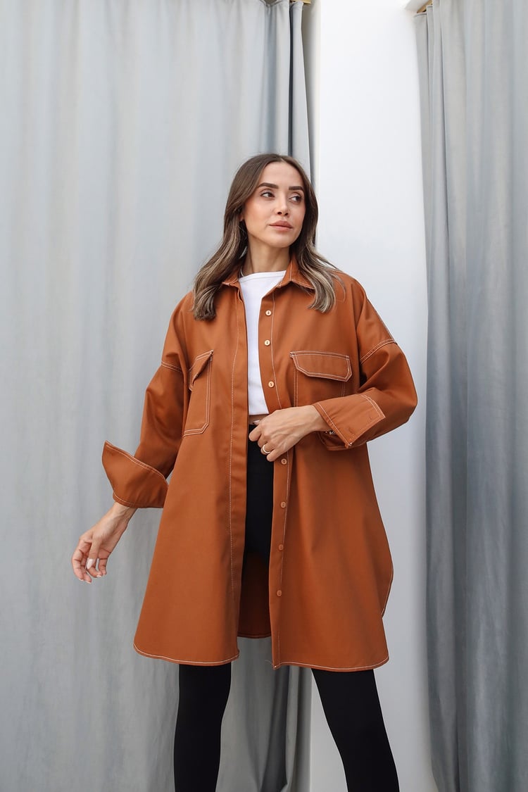 Camel Dikiş Detaylı Gömlek