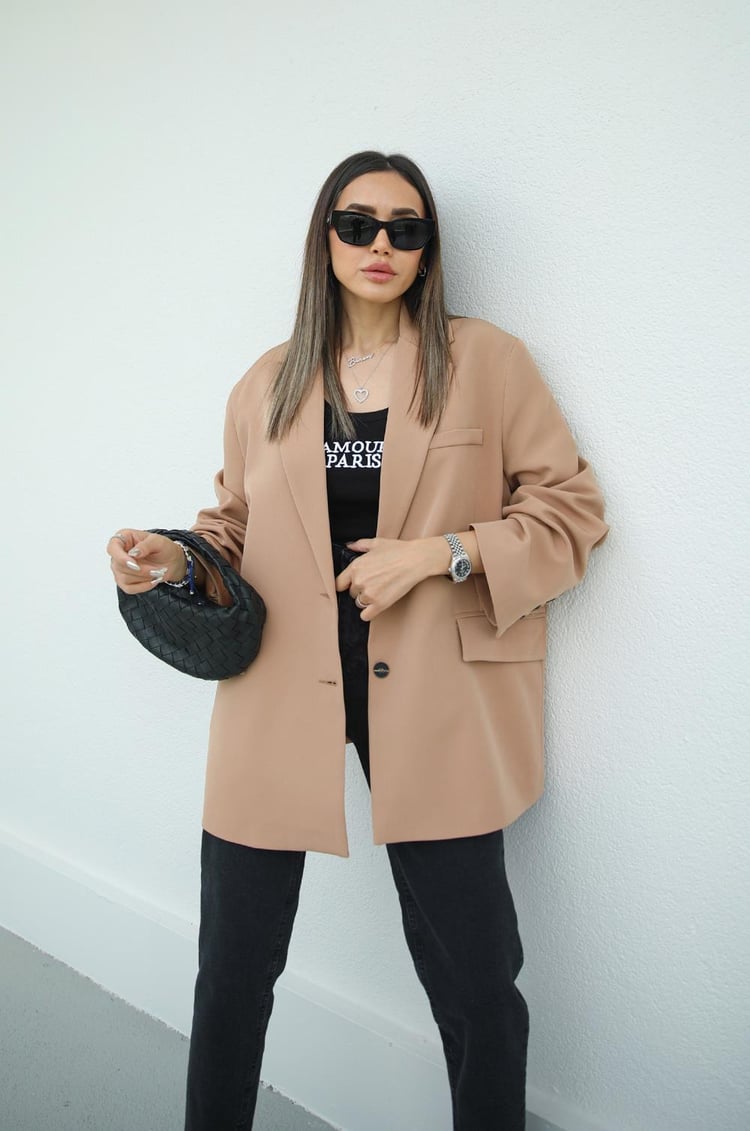 Camel Oversize Blazer Ceket