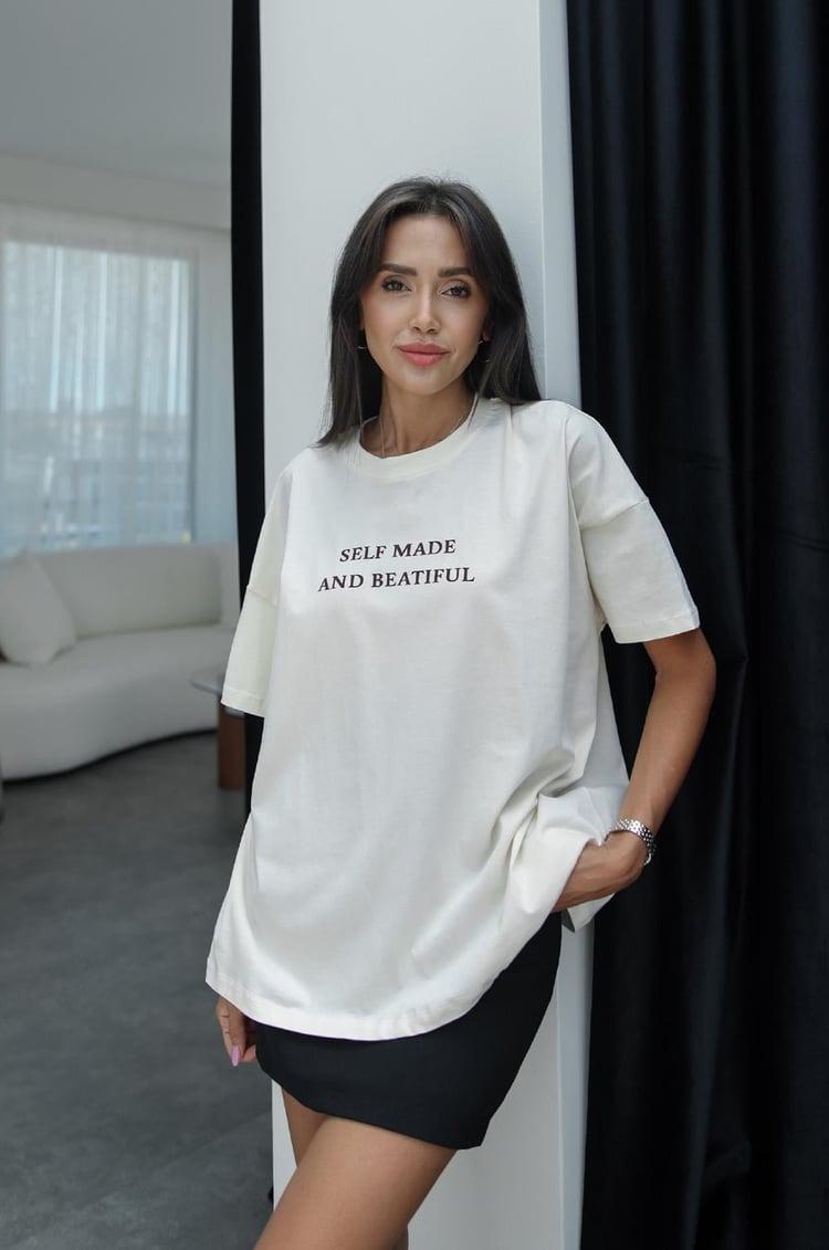 Ekru Beatiful Baskılı Tişört
