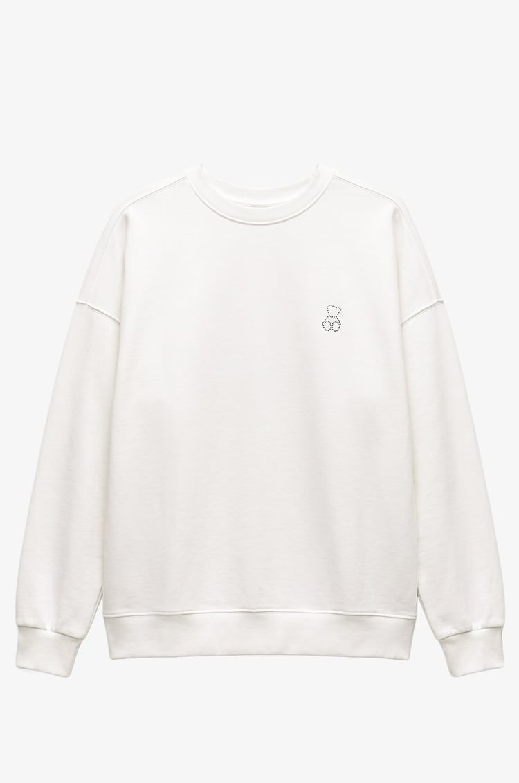 Ekru Göğüsü Mini Taşlı Sweatshirt