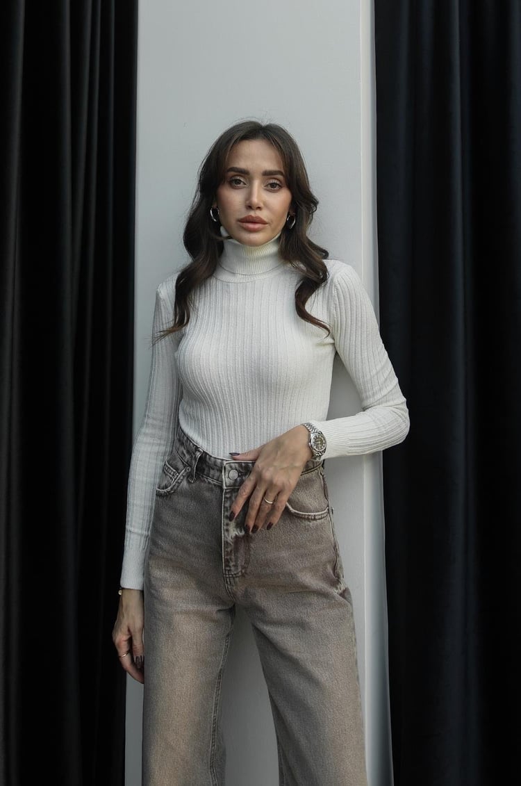 Ekru Graham Fitilli Balıkçı Triko