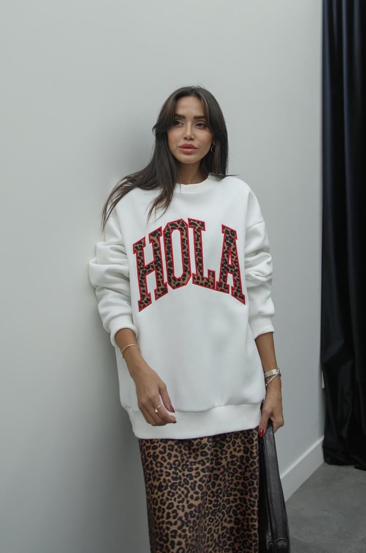 Ekru Hola Baskılı Sweatshirt