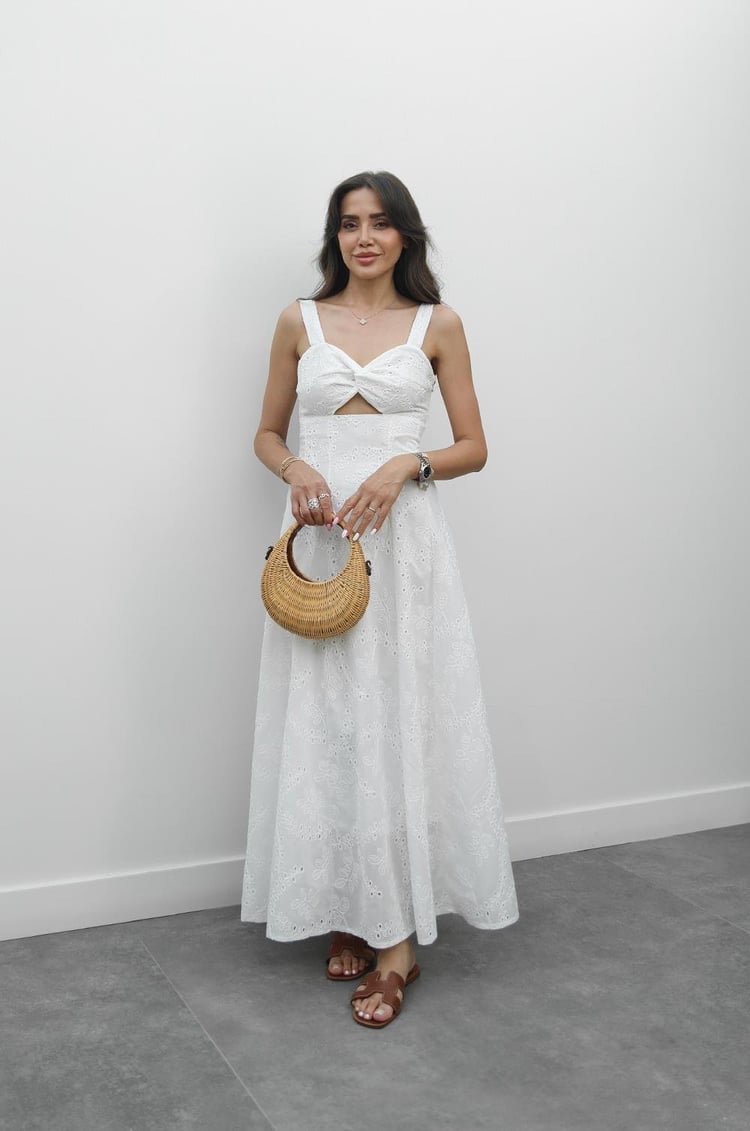 Ekru Önü Pencere Detaylı Fisto Elbise