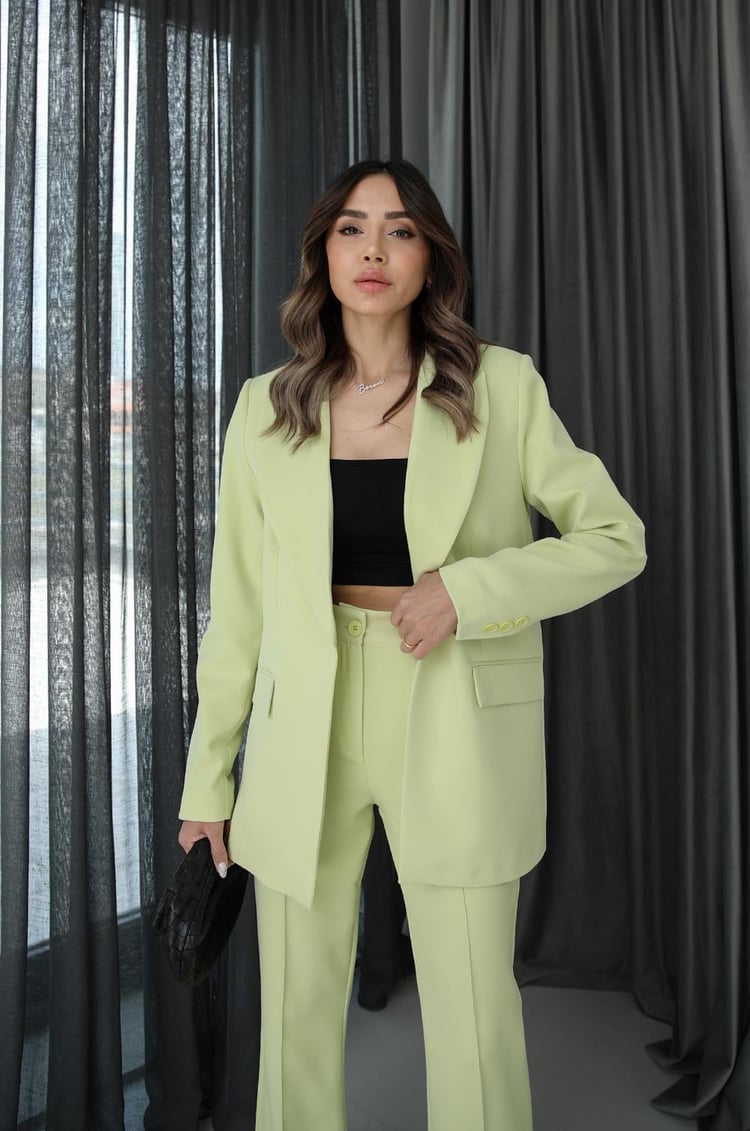 Fıstık Yeşili İspanyol Pantolon Blazer Premium Takım