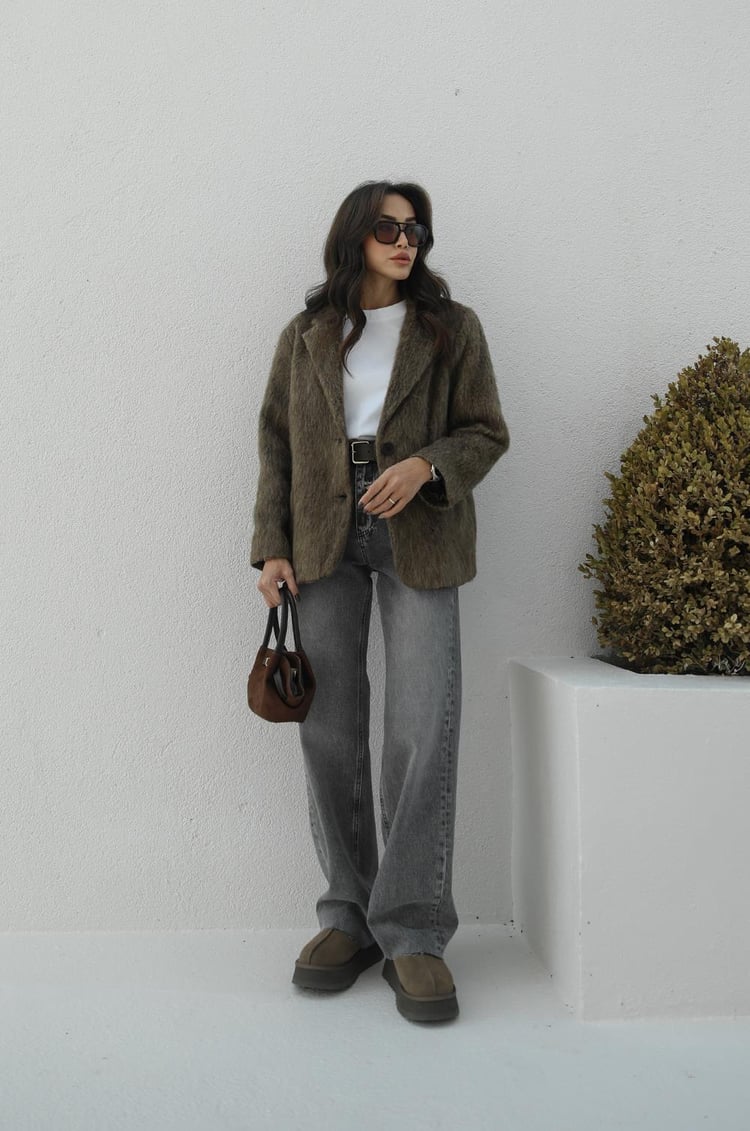 Gri Kar Yıkamalı Wide Leg Jean