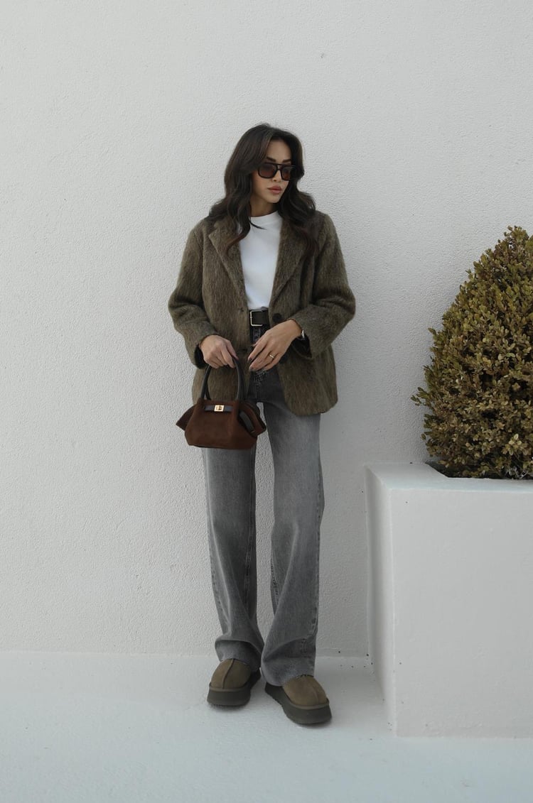 Gri Kar Yıkamalı Wide Leg Jean