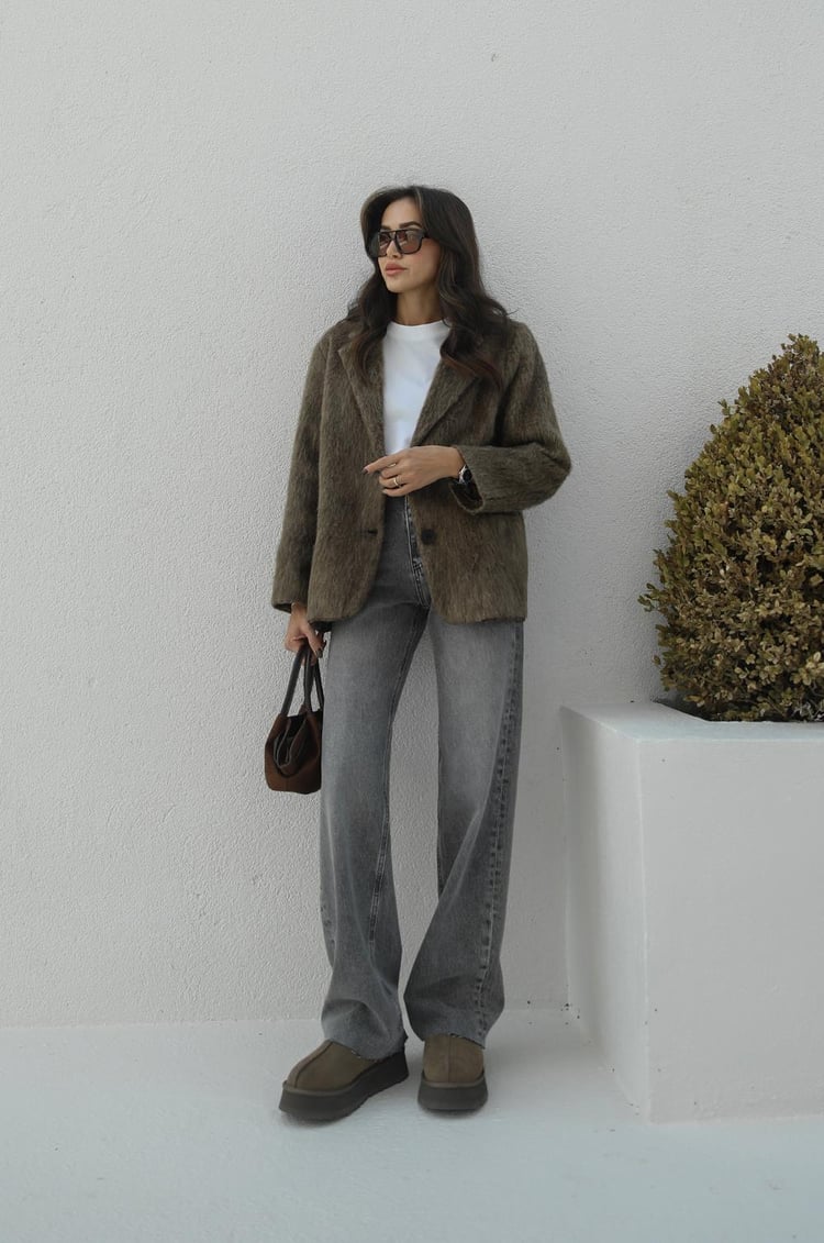 Gri Kar Yıkamalı Wide Leg Jean