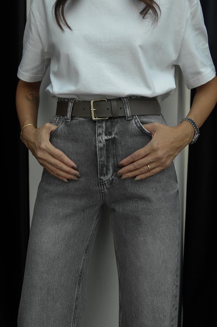 Gri Kar Yıkamalı Wide Leg Jean
