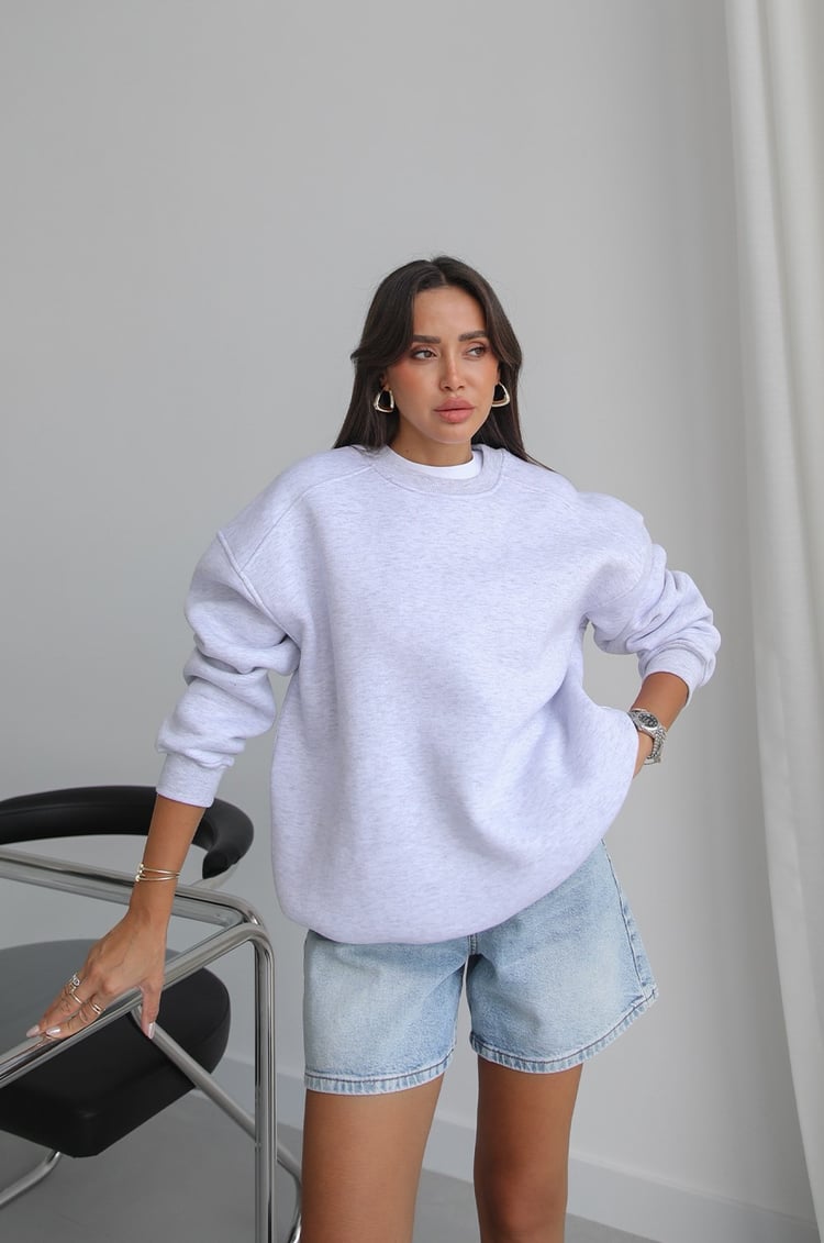 Gri Melanj Orin Bisiklet Yaka Sweatshirt 
