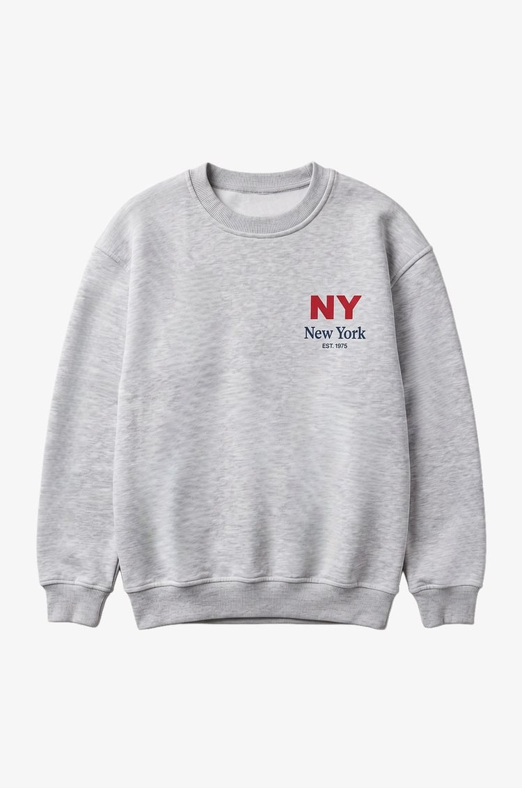 Gri New York Baskılı Sweatshirt