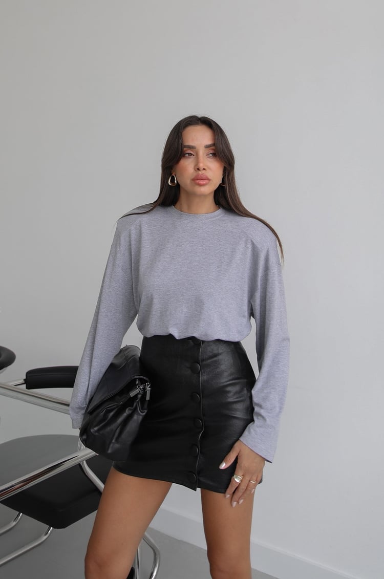 Gri Vatkalı İnce Sweatshirt