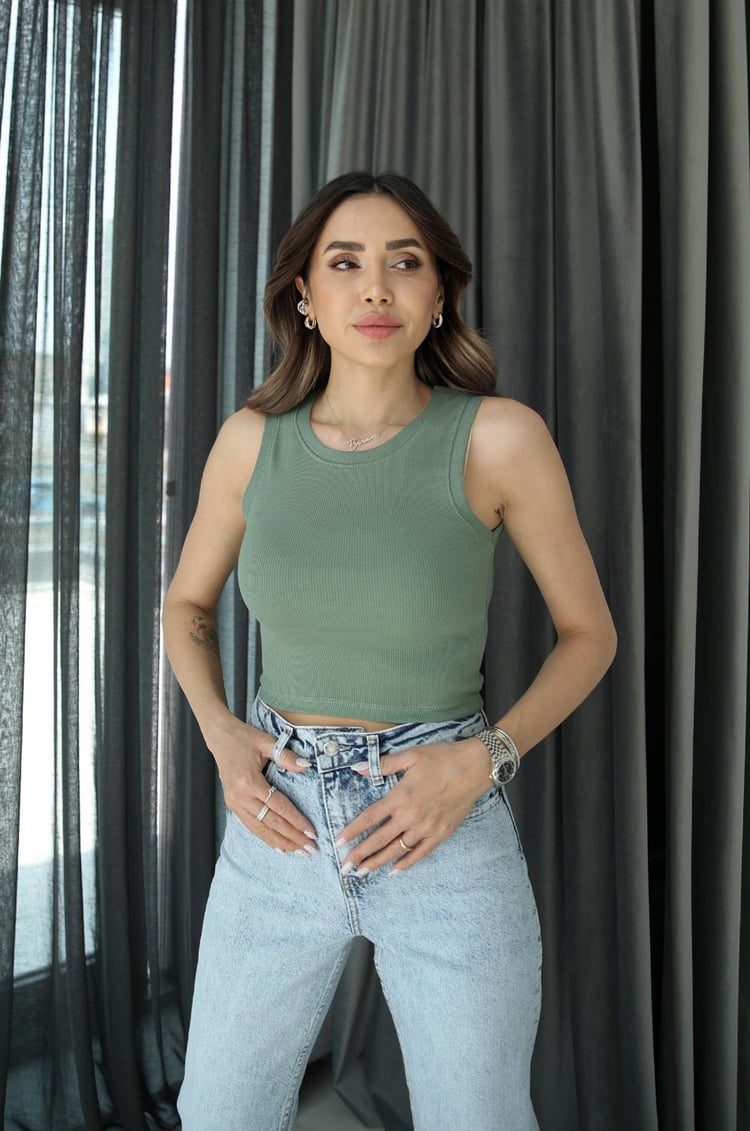 Haki Basic Fitilli Crop