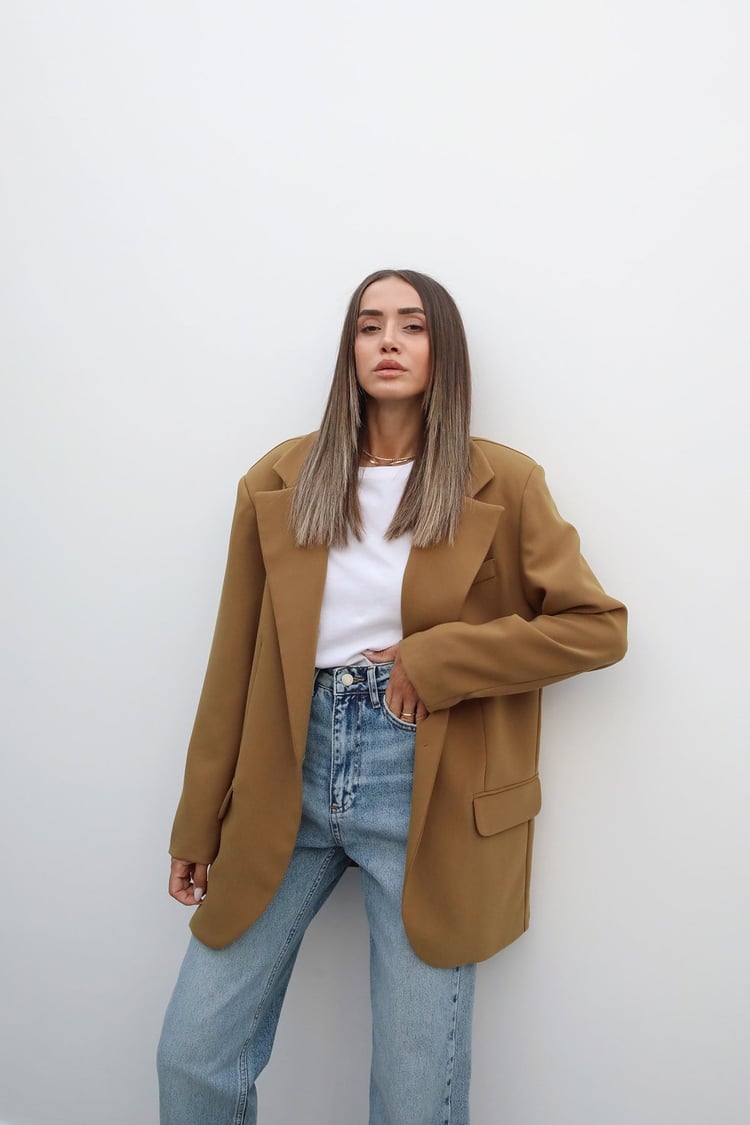 Hardal Tek Düğme Blazer Ceket