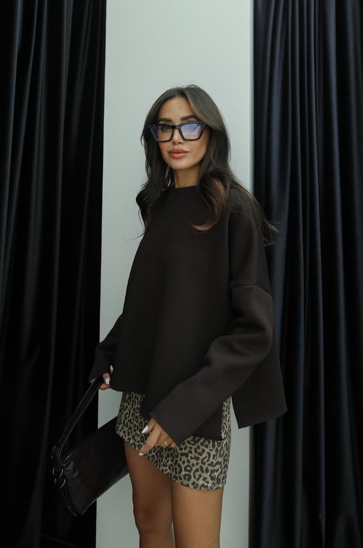 Kahve Pratt Şardonlu Yırtmaçlı Sweatshirt