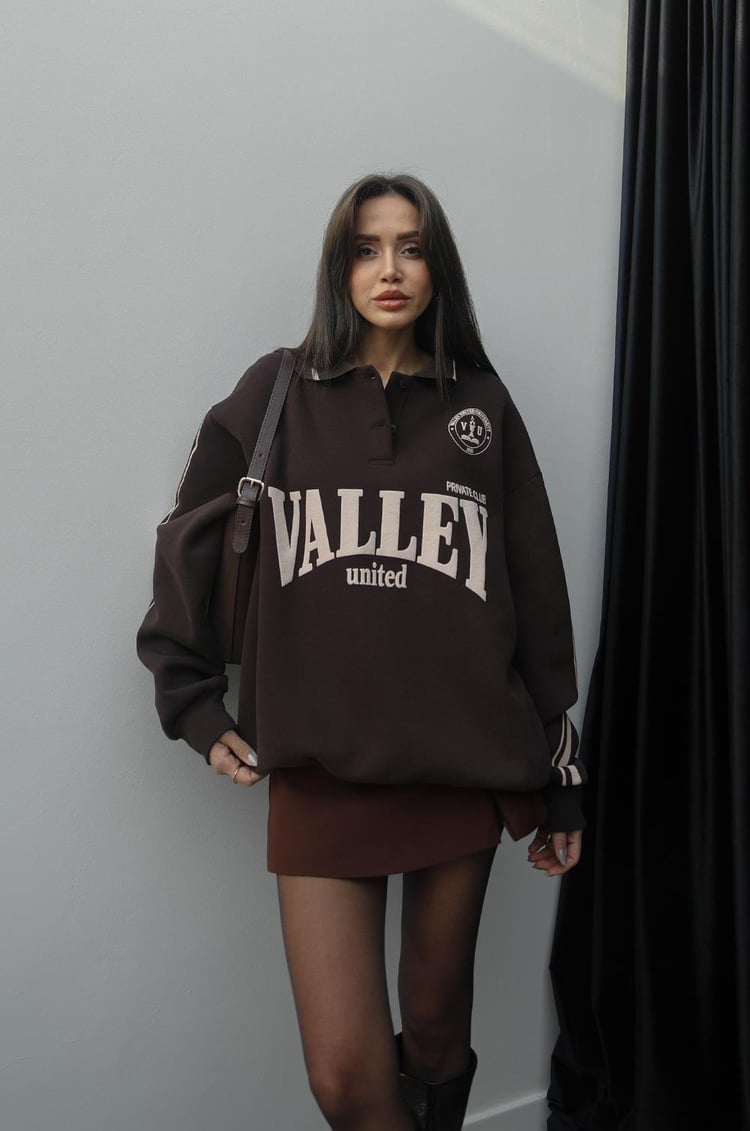 Kahve Walley Baskılı Sweatshirt