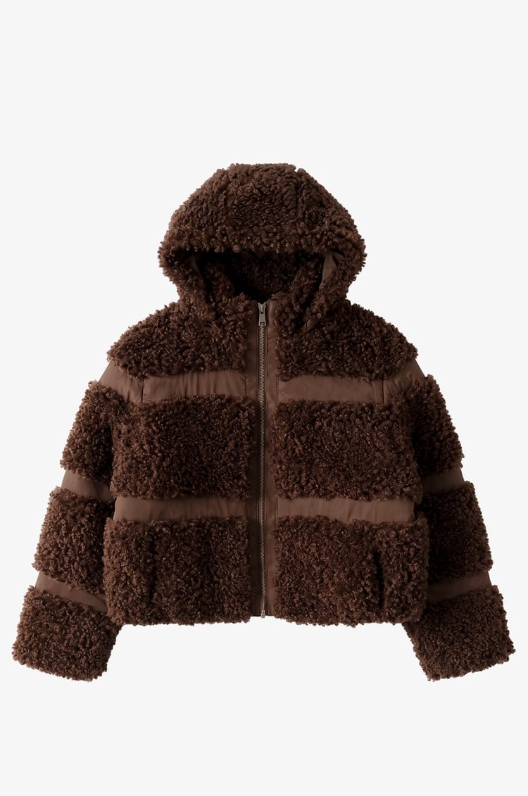 Kahverengi Deri Detaylı Teddy Mont