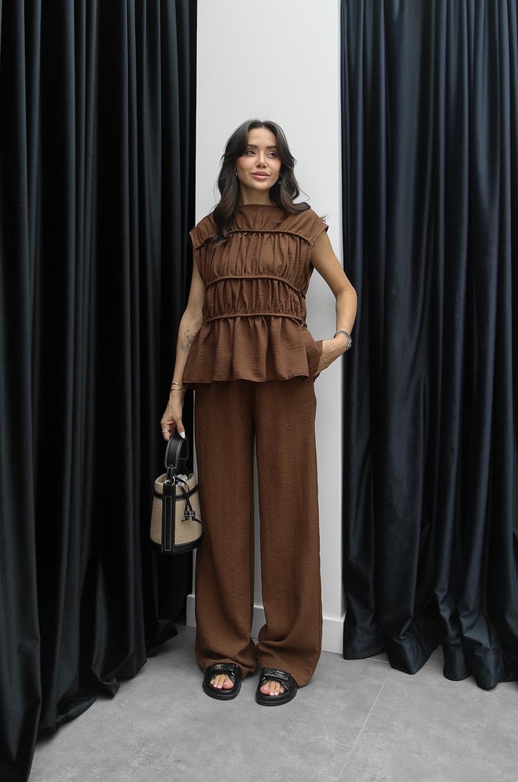 Kahverengi Layer Bluz Pantolon Takım