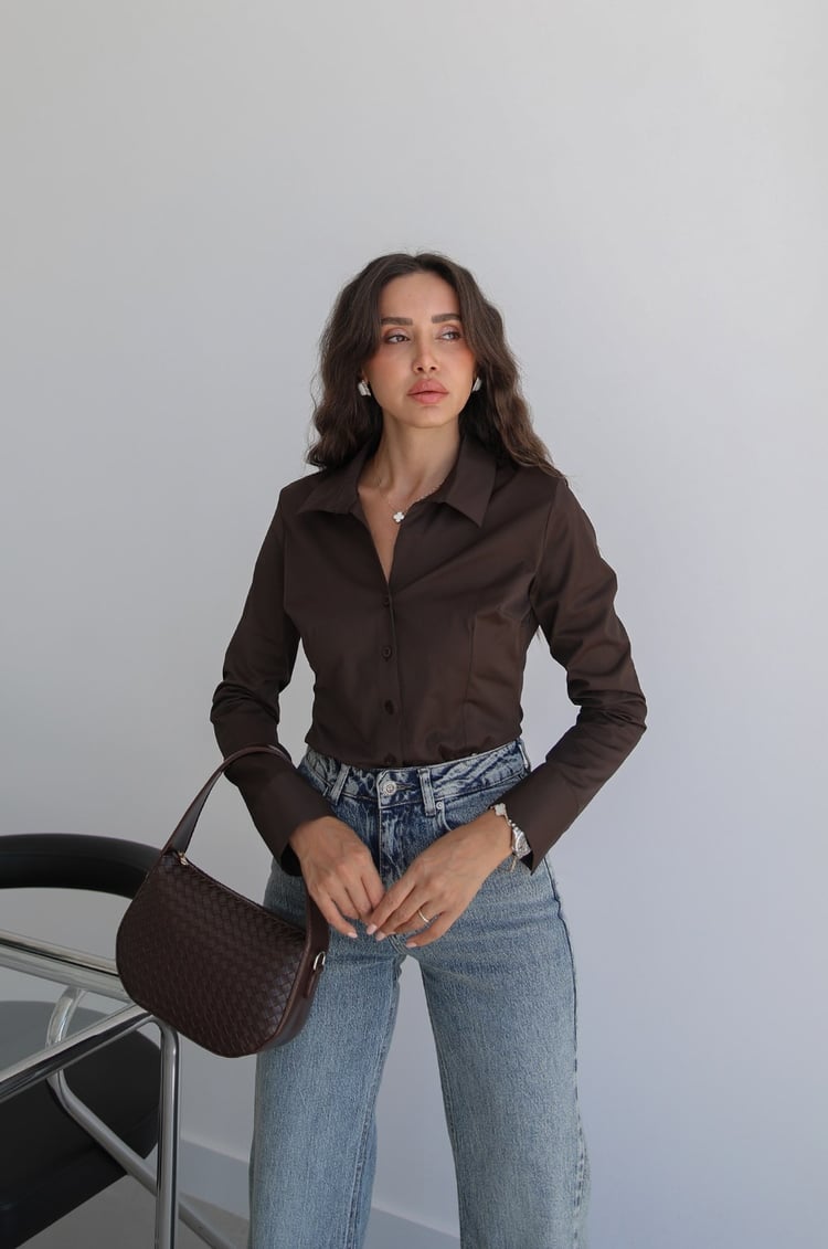 Kahverengi Luxe Belden Oturtmalı Gömlek