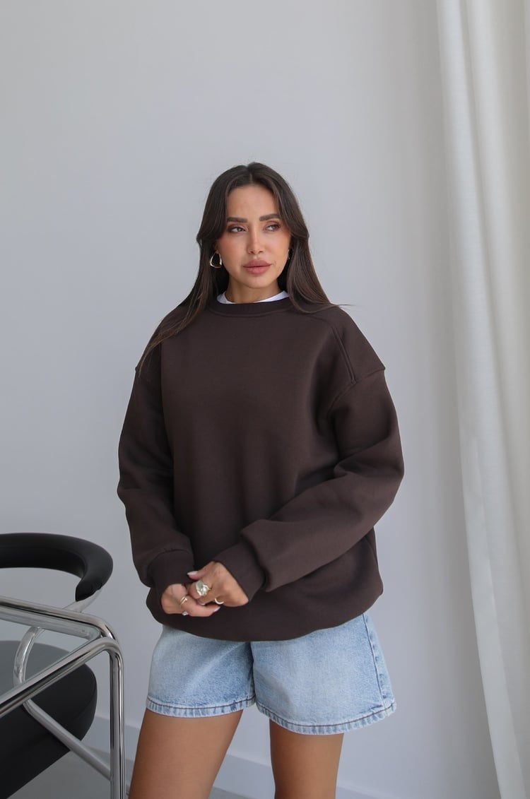 Kahverengi Orin Bisiklet Yaka Sweatshirt 