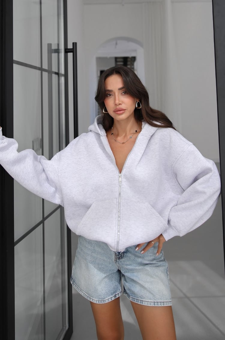 Karmelanj Fermuarlı Kapüşonlu Sweatshirt
