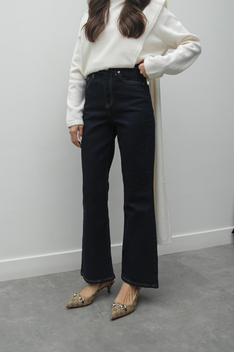 Koyu Lacivert Palma Flare Jean
