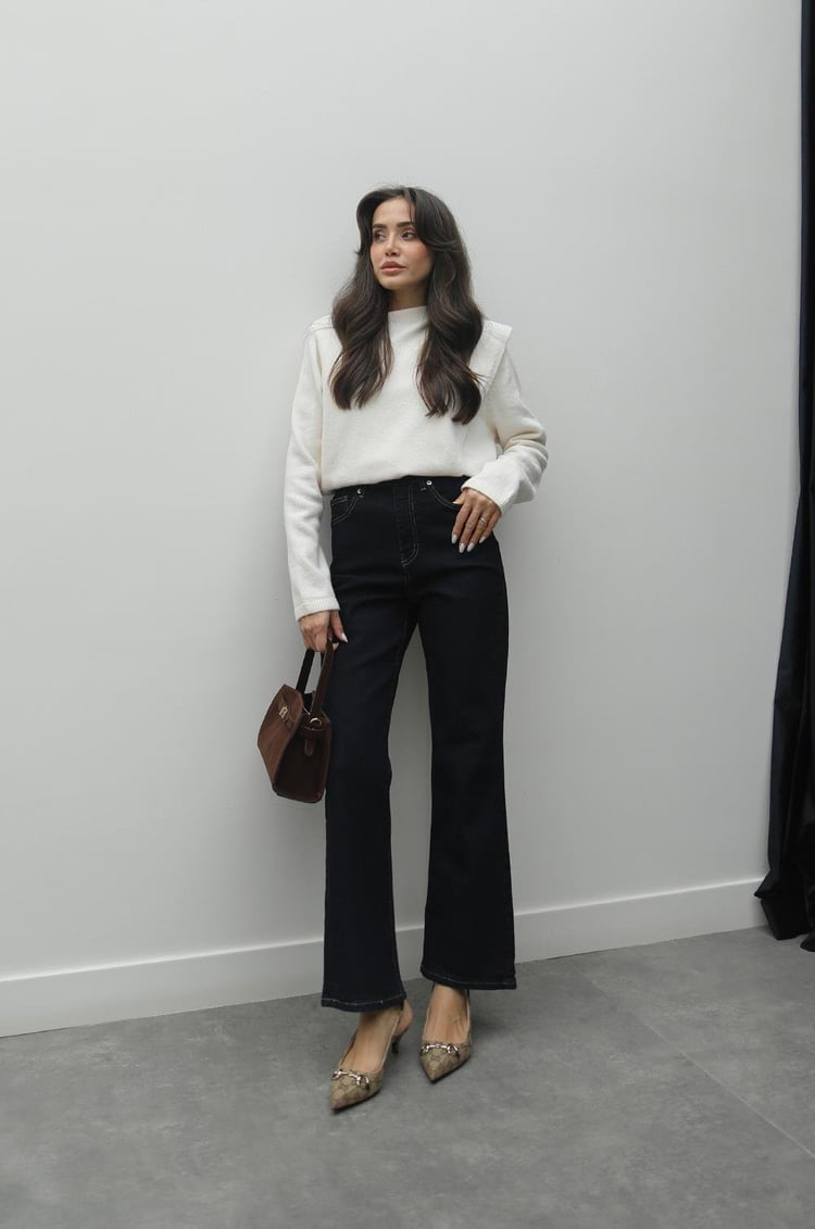 Koyu Lacivert Palma Flare Jean