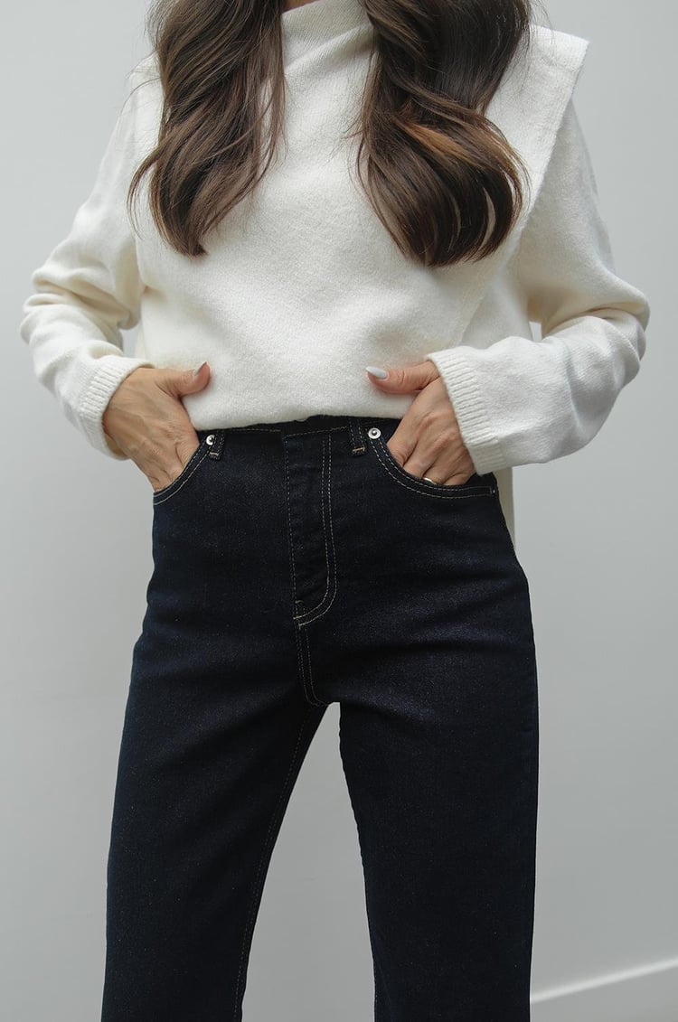 Koyu Lacivert Palma Flare Jean