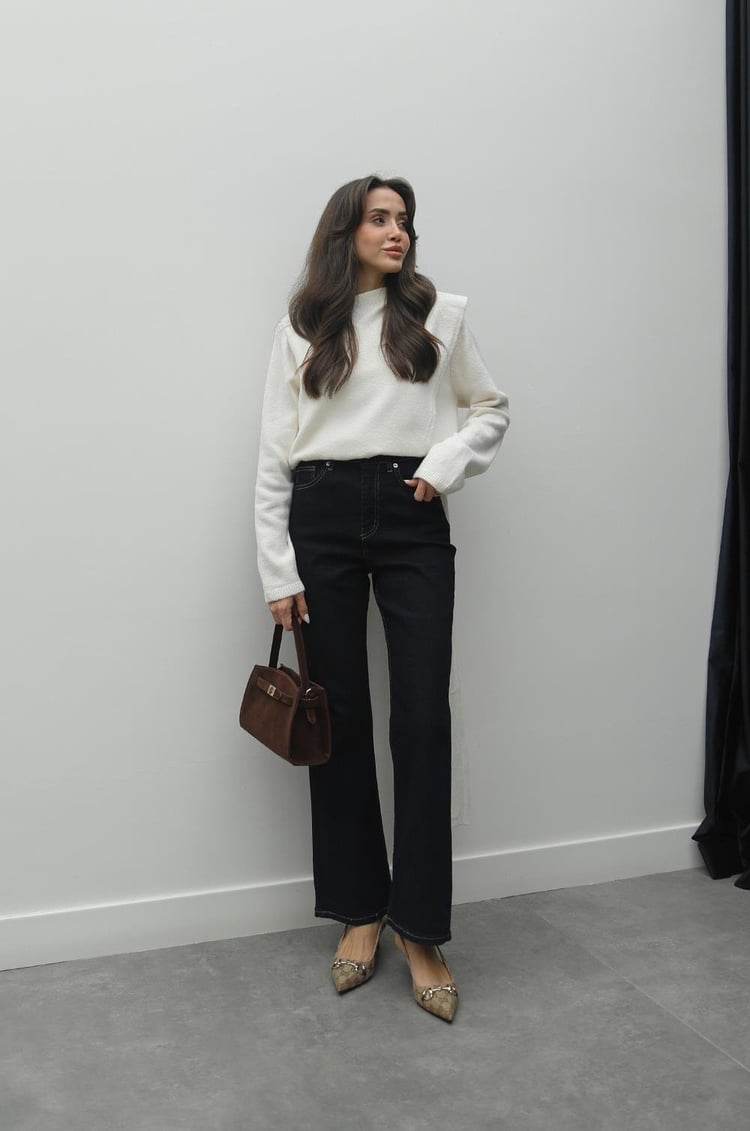 Koyu Lacivert Palma Flare Jean