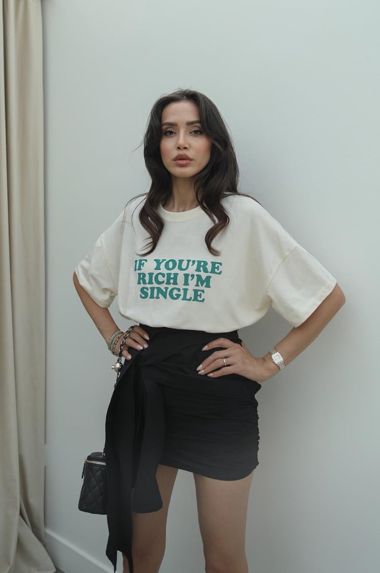 Krem Single Baskılı Beyaz Tişört