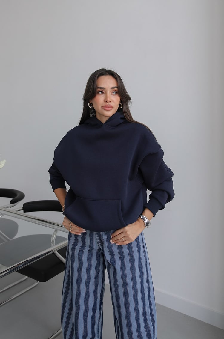 Lacivert Askası Garage Yazılı Sweatshirt