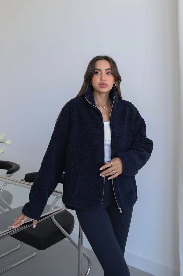 Lacivert Fermuarlı Polar Ceket