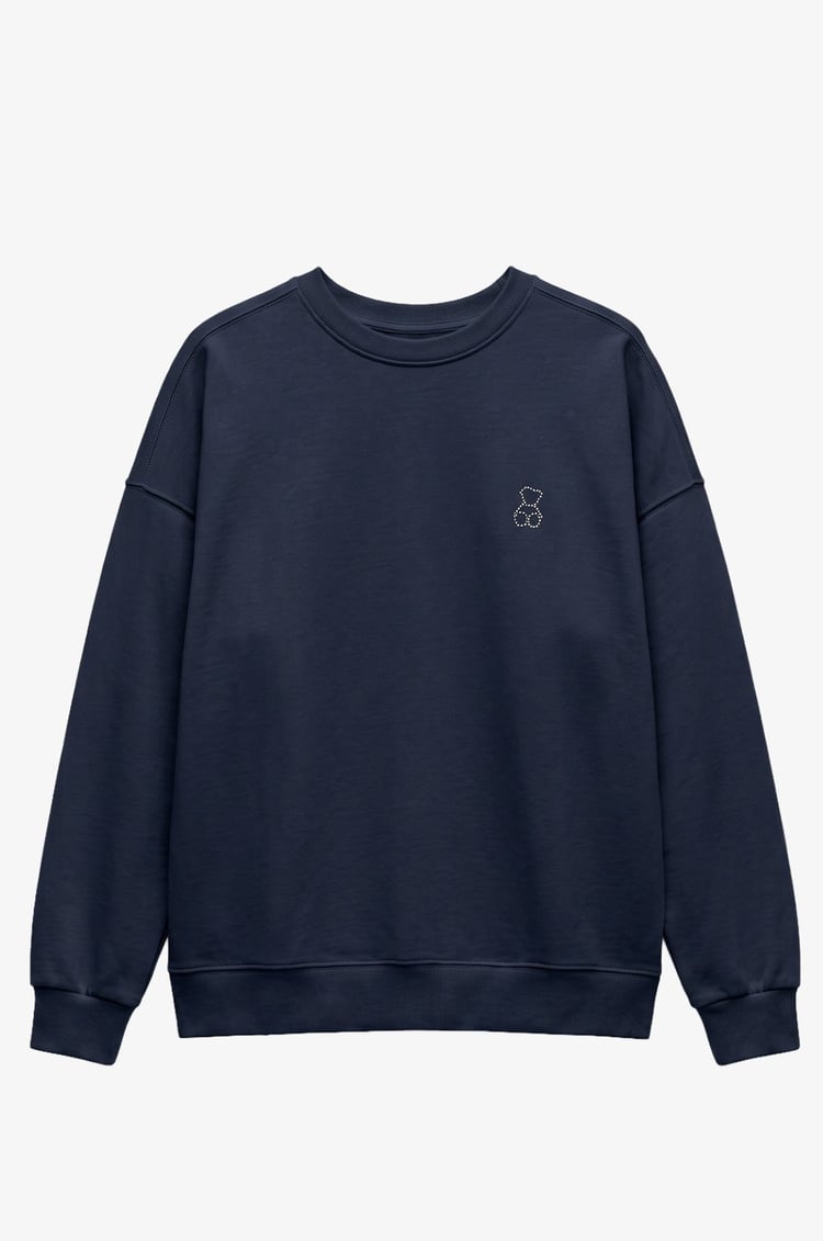 Lacivert Göğüsü Mini Taşlı Sweatshirt