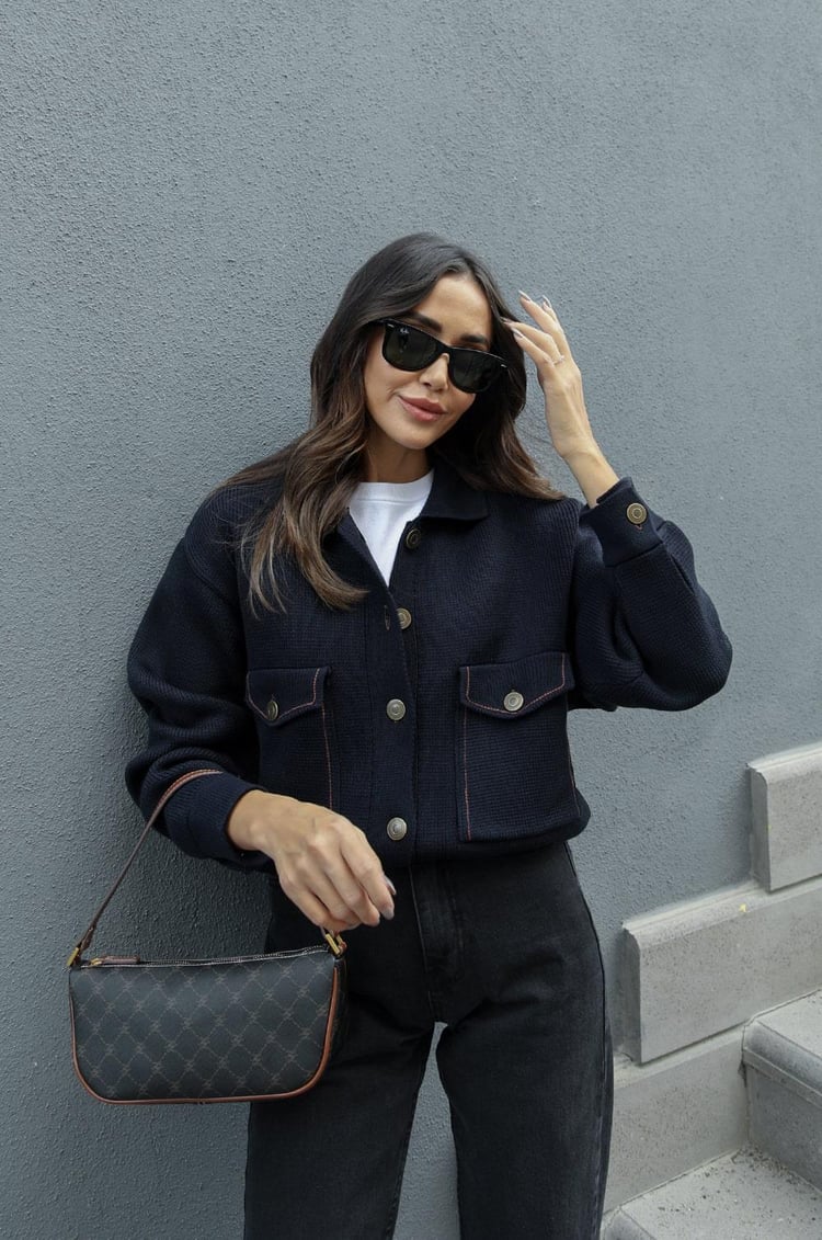 Lacivert Gold Düğme Detaylı Hırka