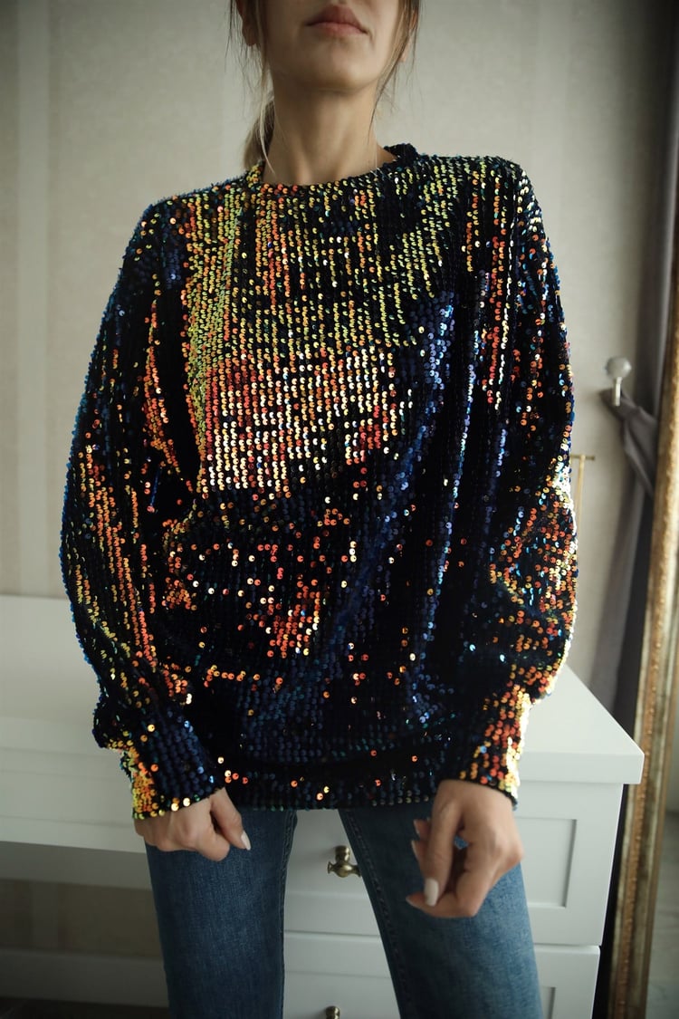 Lacivert Payetli Sweatshirt