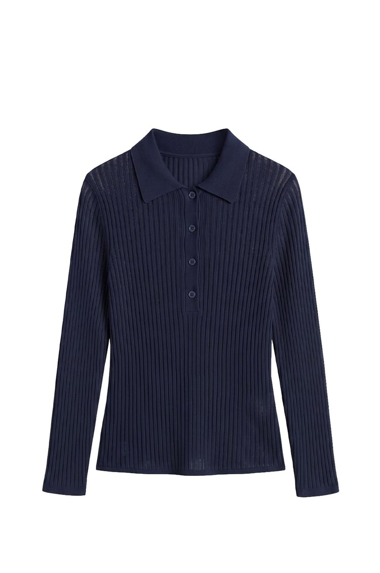 Lacivert Polo Transparan Bluz