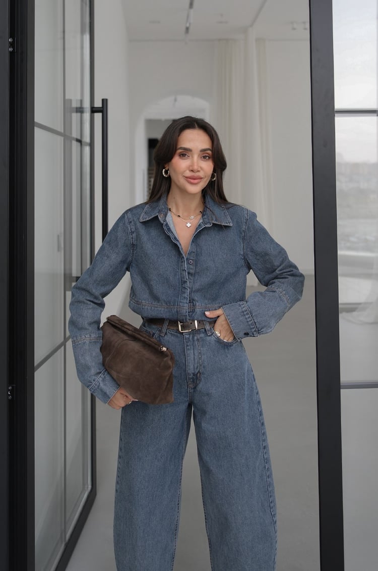 Mavi Gizli Düğmeli Fit Denim Ceket