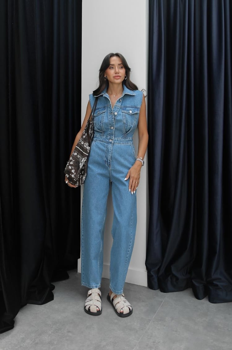 Mavi Sıfır Kol Denim Tulum