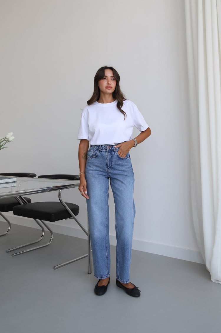 Mavi Yüksek Bel Fit Mom Jean