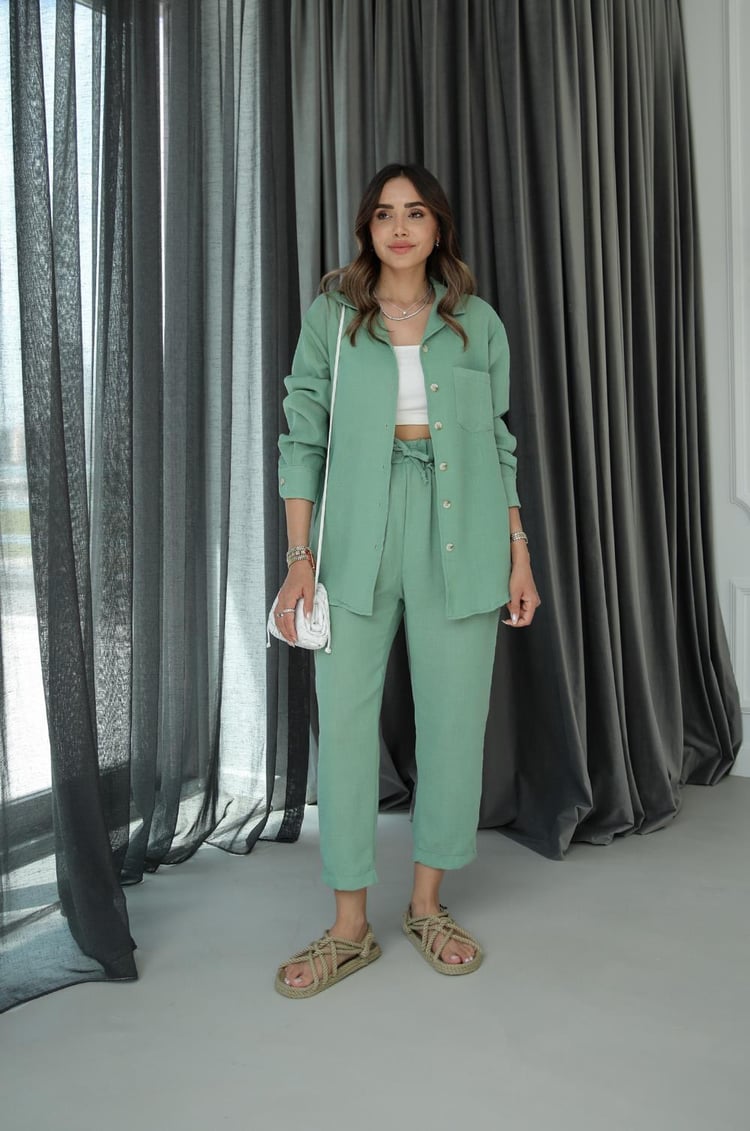 Mint Yeşili Pelham Keten Takım