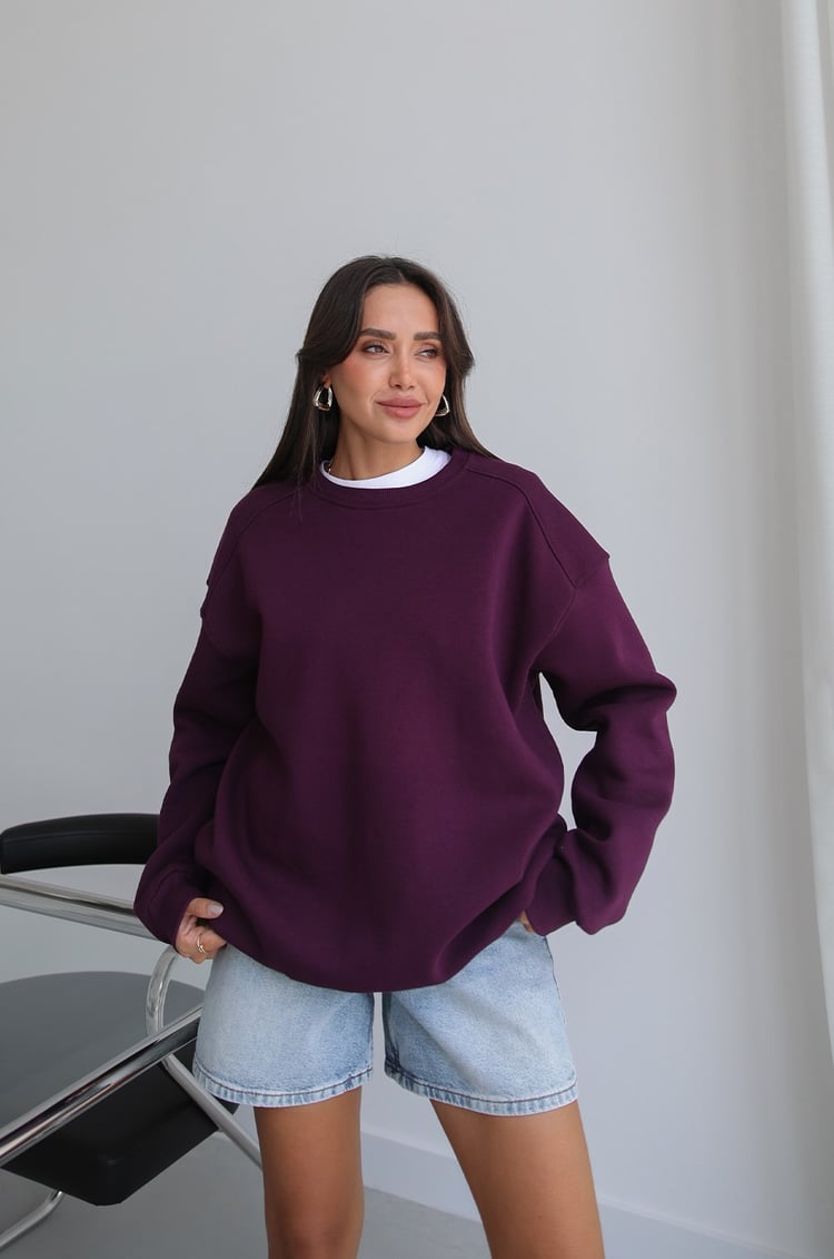 Mor Orin Bisiklet Yaka Sweatshirt