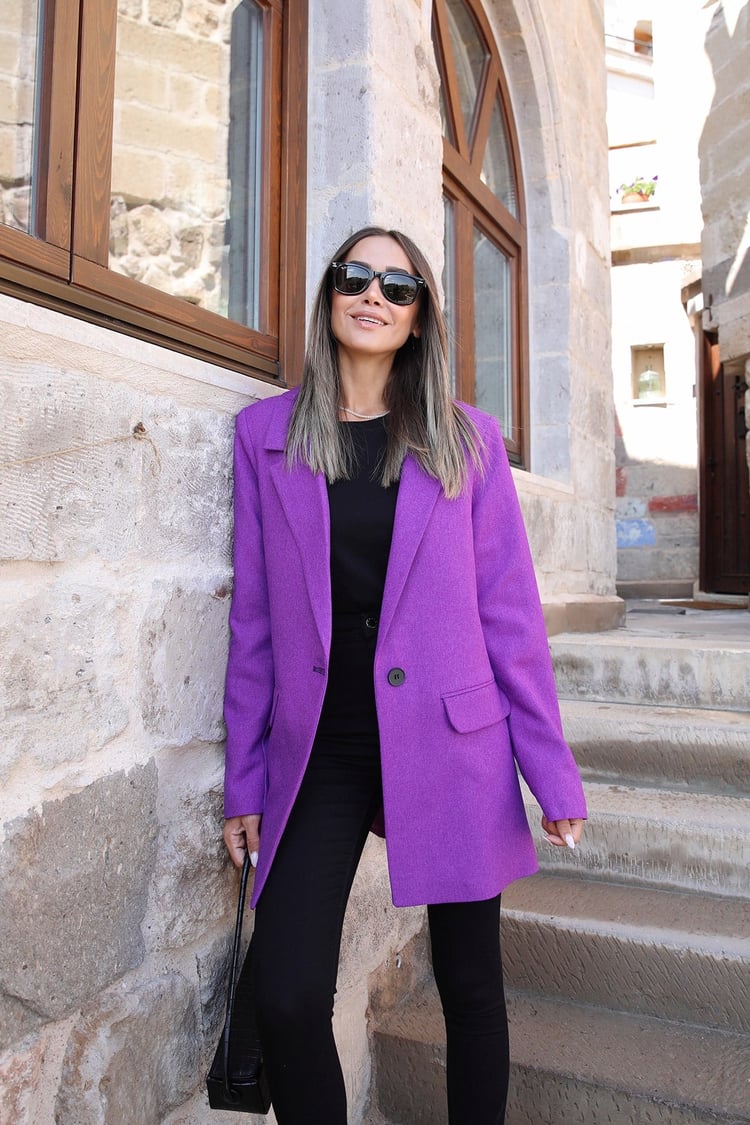 Mor Tek Düğmeli Blazer Ceket
