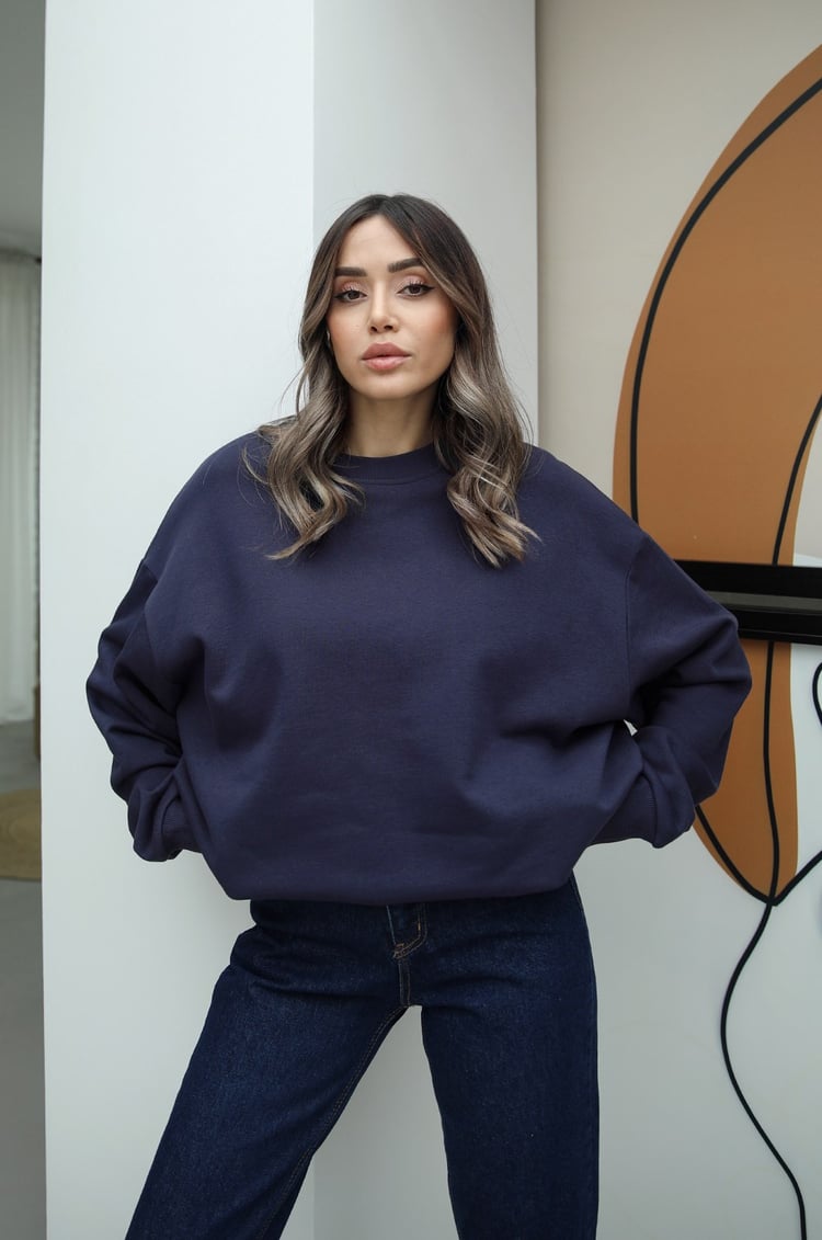 Morcivert Bisiklet Yaka Basic Sweatshirt