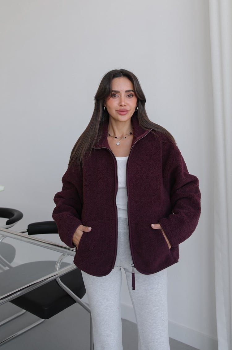 Mürdüm Fermuarlı Polar Ceket