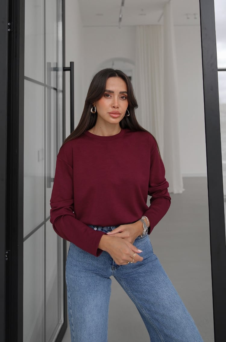 Mürdüm Tinta Bisiklet Yaka İnce Sweatshirt