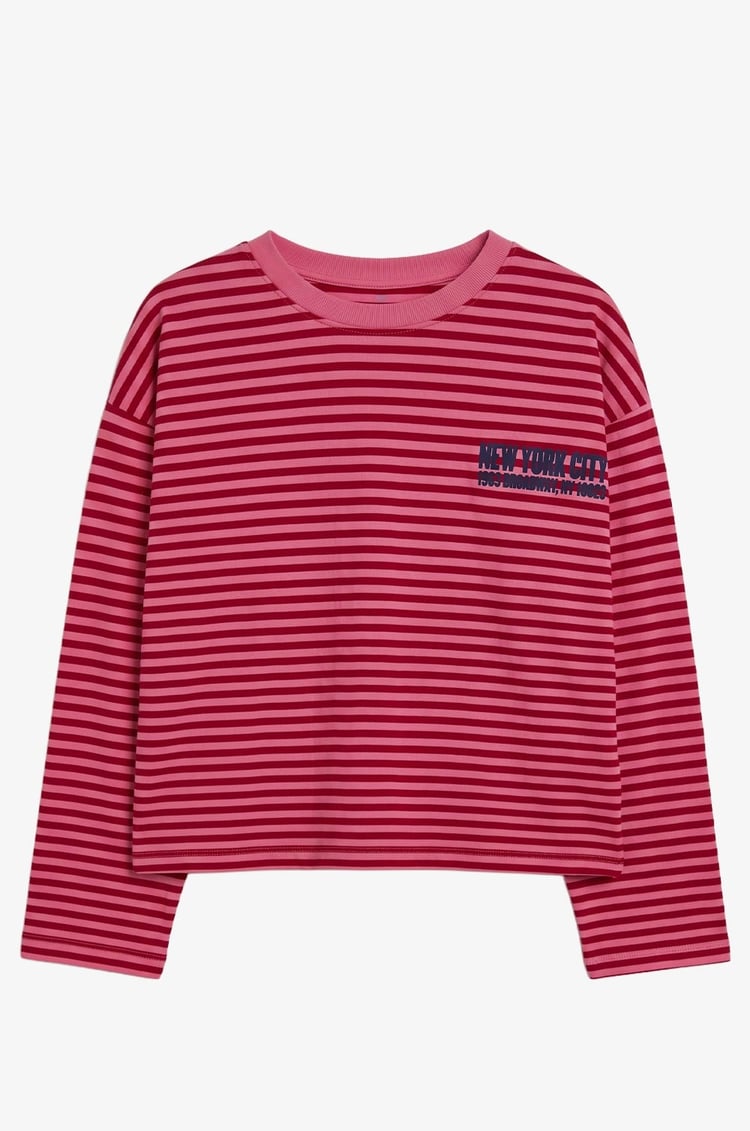 Pembe 1963 New York City Baskılı Çizgili Sweatshirt